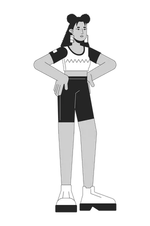 Latina Woman In Workout Clothes Flat Line Black White Vector Character Editable Outline Full Body Person Leggings Young Adult Female Simple Cartoon Isolated Spot Illustration For Web Design Illustration