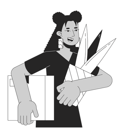 Latina woman packing box with shipping tape  イラスト