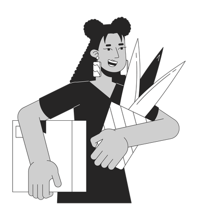 Latina woman packing box with shipping tape  Illustration