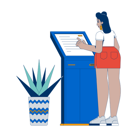 Latina woman using self service banking kiosk  Illustration