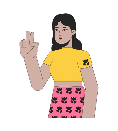 Latina young with two fingers up  Illustration