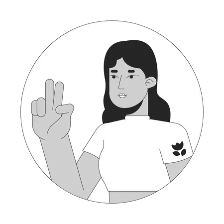 Latina Young Adult With Two Fingers Up Black And White 2 D Vector Avatar Illustration Hispanic Lady Selfie Taking Outline Cartoon Character Face Isolated Nonverbal Gesture Flat User Profile Image Illustration