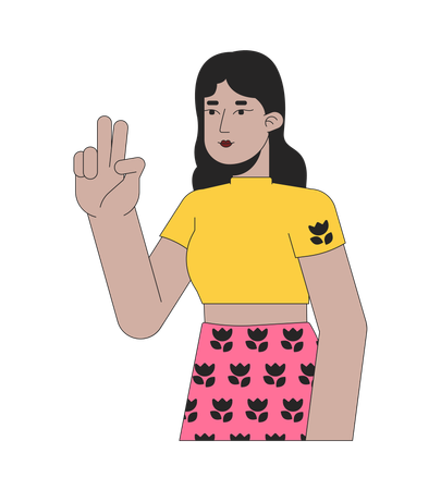 Latina young with two fingers up  Illustration