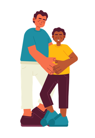 Latino father hugging african american son  Illustration