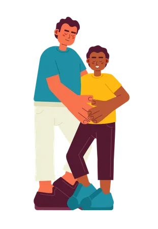 Latino father hugging african american son  イラスト