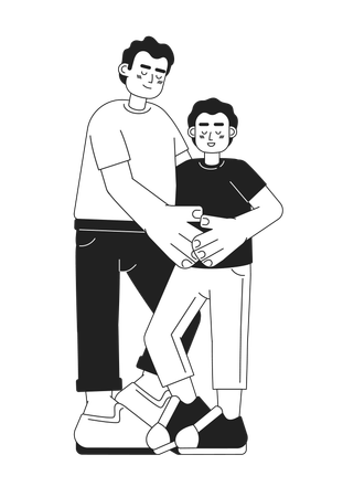 Latino father hugging young preteen son  Illustration