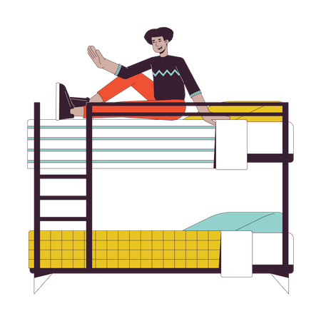 Homme latino assis dans un lit superposé  Illustration