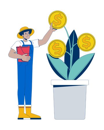 Latino man farmer growing coin plant  Illustration