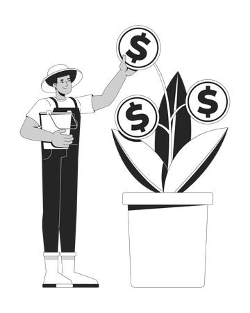 Latino man farmer growing coin plant  Illustration