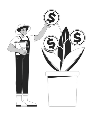 Latino man farmer growing coin plant  Illustration