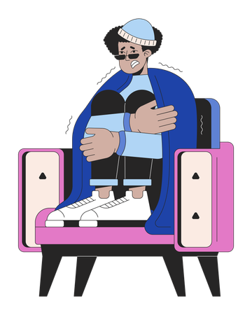 Latino man in armchair sitting under blanket  Illustration