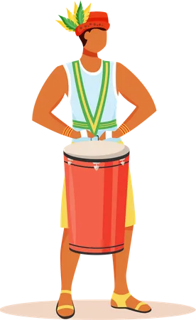 Latino Man In Singlet And Hat Flat Color Vector Faceless Character Brazil Carnival Samba Music Ethnic Festival Traditional Holiday Standing Male Playing On Tumbadora Isolated Cartoon Illustration For Web Graphic Design And Animation Illustration