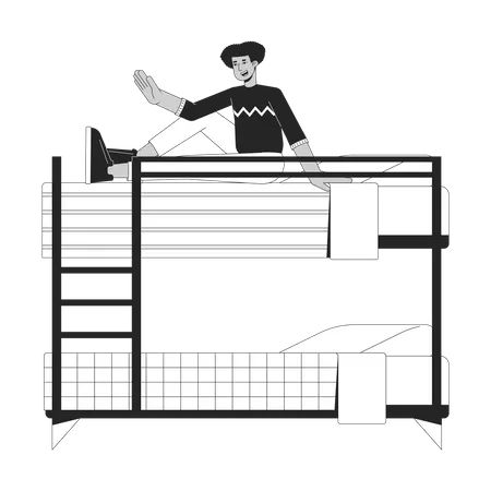 Latino man sitting up in bunk bed  Illustration