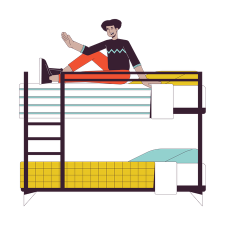 Latino man sitting up in bunk bed  Illustration