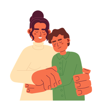 Latino mom teen son hugs  Illustration