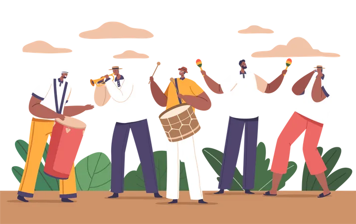 Latino Musicians Band Showcase Diverse Talents And Genres Male Artist Characters Blending Rich Cultural Influences To Create Vibrant Music Rhythms And Melodies Cartoon People Vector Illustration Illustration
