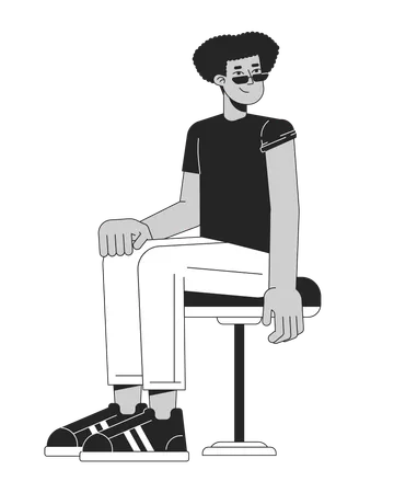 Latino Sunglasses Man Sitting Ready For Vaccine Black And White 2 D Line Cartoon Character Hispanic Guy Rolled Up Tshirt Sleeve Isolated Vector Outline Person Monochromatic Flat Spot Illustration Illustration