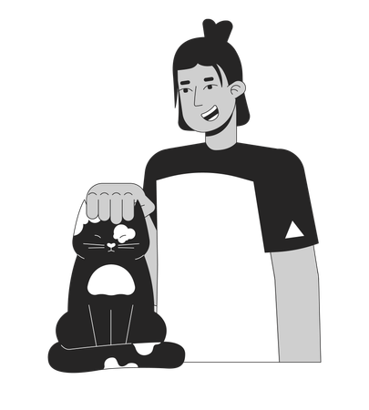 Latino teenager cat head scratching  Illustration