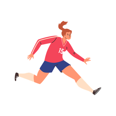 Laufendes ernstes Mädchen in Fußballuniform  Illustration