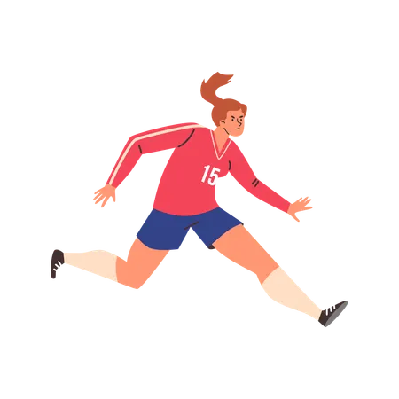 Laufendes ernstes Mädchen in Fußballuniform  Illustration