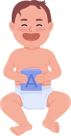 Laughing baby with letter cube  Illustration