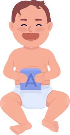 Laughing baby with letter cube  Illustration