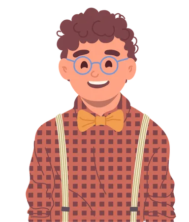 Avatar Of Happy Laughing Boy Child Cartoon Nerd Student Character Wearing Eyeglasses And Festive Uniform Adorable Clever Male Pupil With Spectacles With Innocent Facial Expression Vector Illustration Illustration