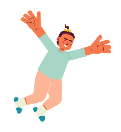 Laughing Excited Toddler Girl In Air Semi Flat Color Vector Character Happy Babyhood Little Girl Flying Editable Full Body Person On White Simple Cartoon Spot Illustration For Web Graphic Design Illustration