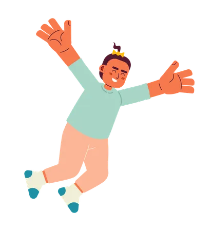 Laughing excited toddler girl in air  Illustration