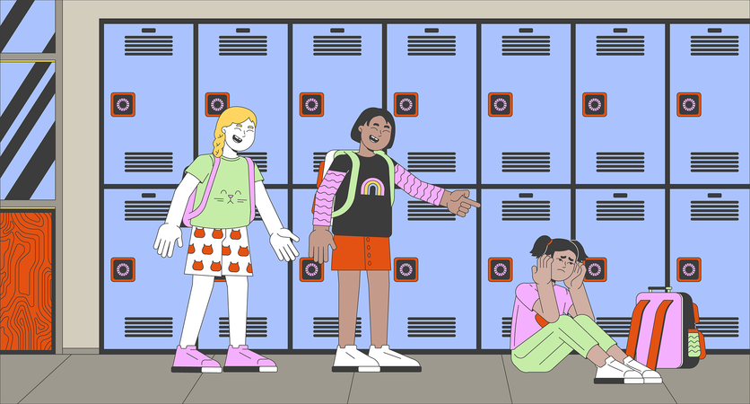 Laughing girls bullying scared classmate  Illustration