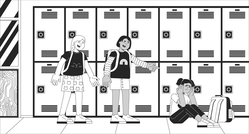 Laughing girls bullying scared classmate  Illustration