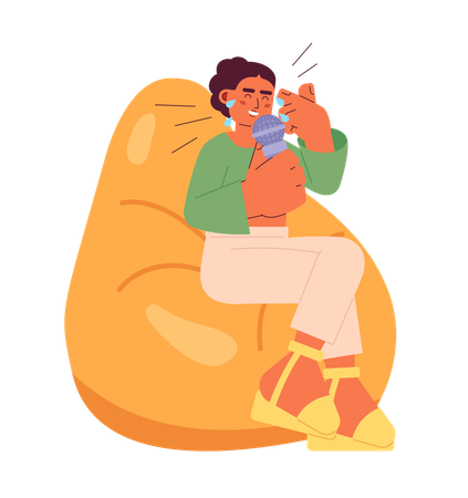 Laughing middle eastern woman bean bag sitting  イラスト