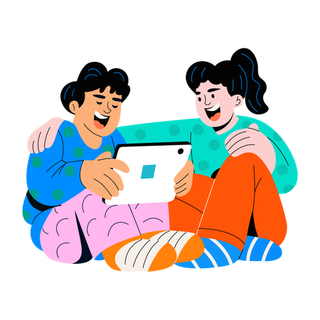 笑って微笑んで歓声を上げる友人たち  イラスト