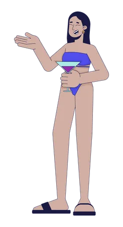 Laughing Woman At Beach Cocktail Party 2 D Linear Cartoon Character Arab Female In Swimsuit Isolated Line Vector Person White Background Poolside Lounge Bar Color Flat Spot Illustration Illustration