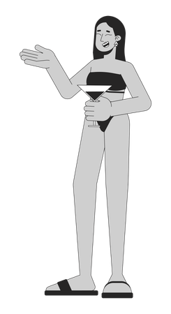 Laughing woman at beach is enjoying cocktail party  일러스트레이션