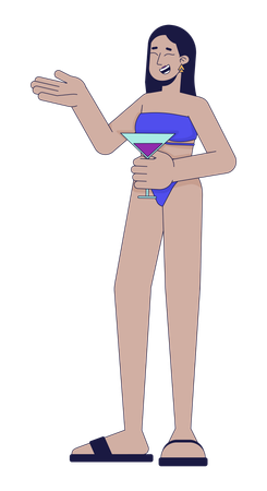 Laughing woman at beach is enjoying cocktail party  일러스트레이션