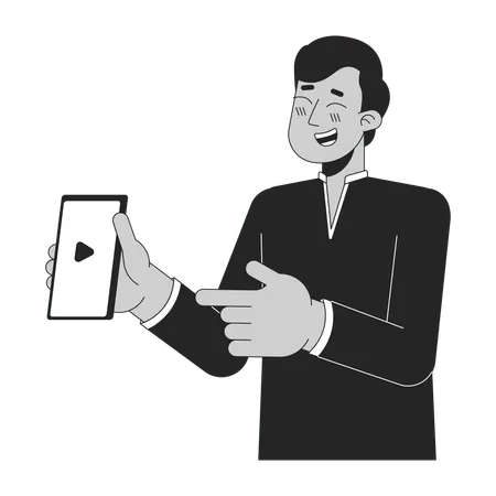 Laughing young indian man showing phone  Illustration