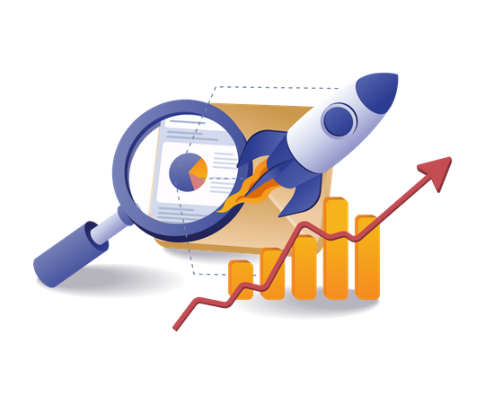 Launch of the business analysis seo rocket  Illustration