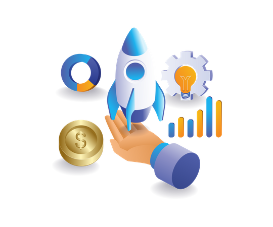 Launching a new business product rocket  Illustration