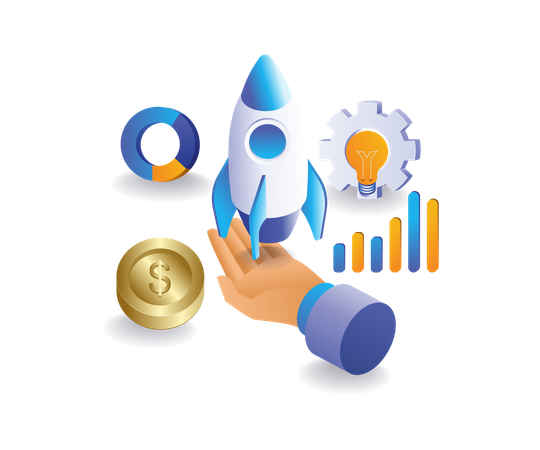 Launching a new business product rocket  Illustration