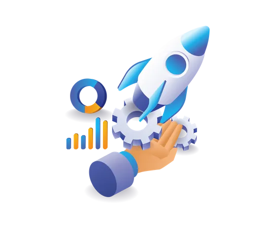 Launching a new business product rocket strartup  Illustration