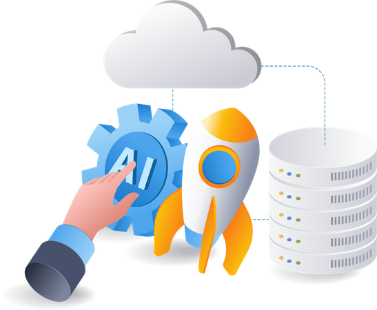 Launching artificial intelligence cloud server technology  Illustration