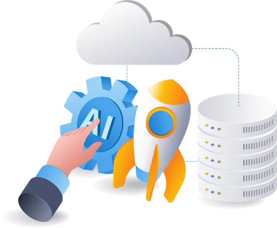 Launching artificial intelligence cloud server technology  Illustration