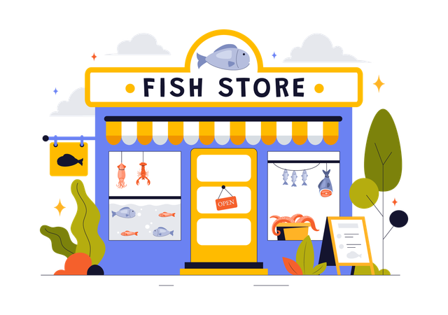 Launching new fish store  Illustration