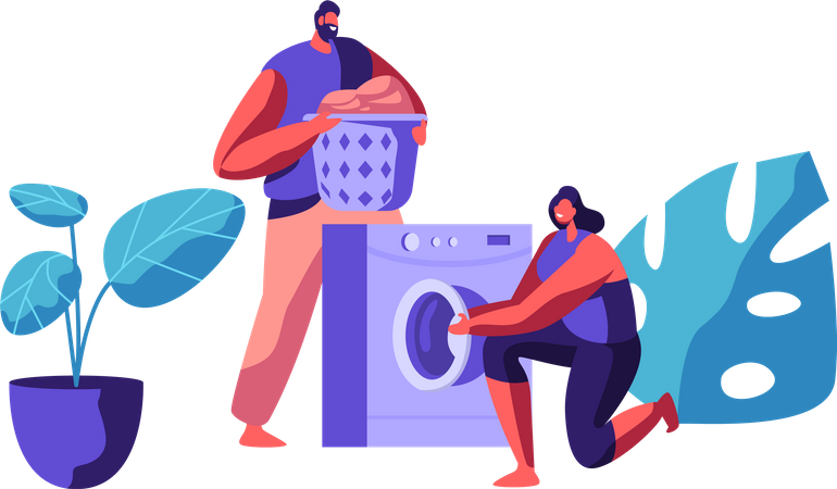 Laundromat and Domestic Housework day  Illustration