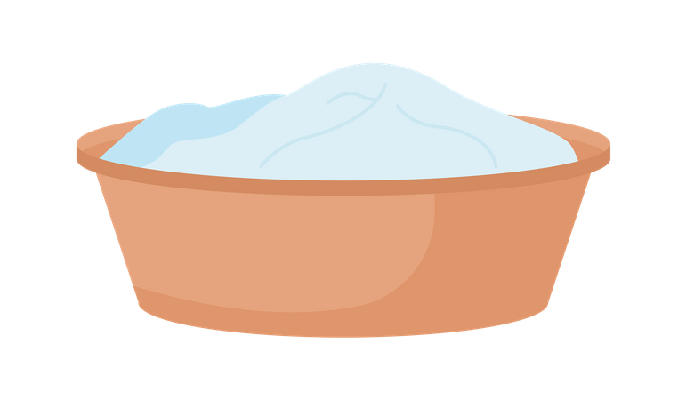 Lavabo de plástico con ropa sucia.  Ilustración