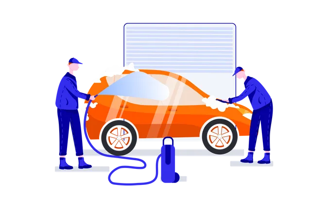 Lavage de voiture dans le garage  Illustration