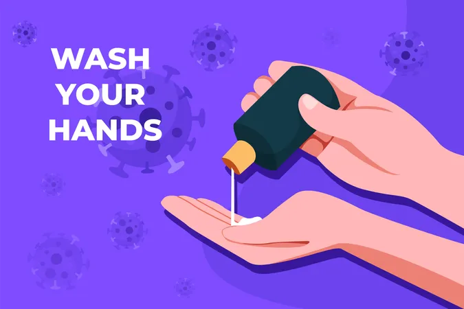 Lave as mãos com desinfetante para as mãos  Ilustração