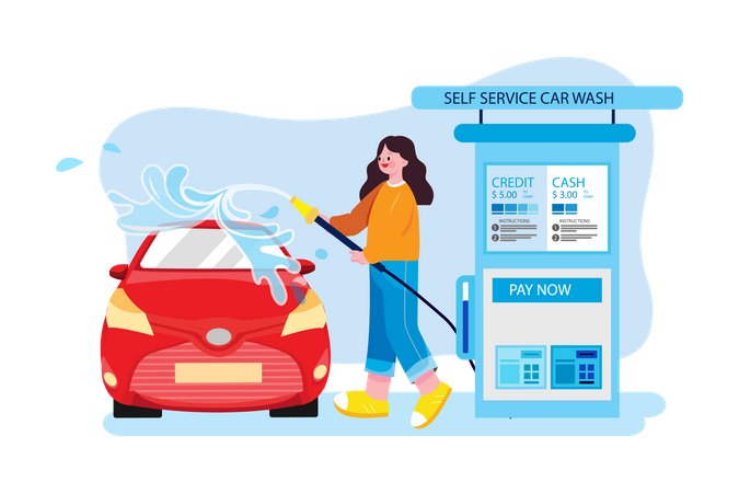 Lavage de voiture en libre service  Illustration