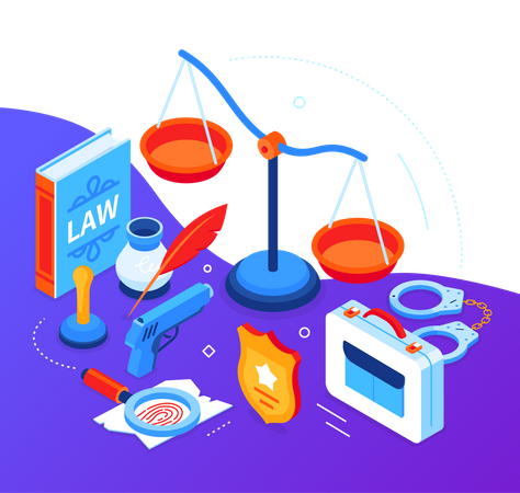 Law and order - modern isometric web banner  Illustration